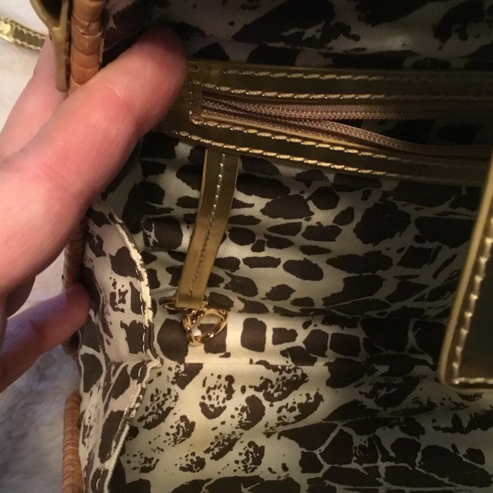 Monsac Wicker & Gold Patent Leather Shoulder/Crossbody Bag